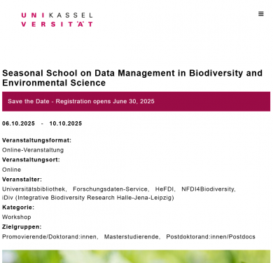 NFDI4Biodiversity & HeFDI & iDiv Seasonal School 2025 on Data Management in Biodiversity and Environmental Science