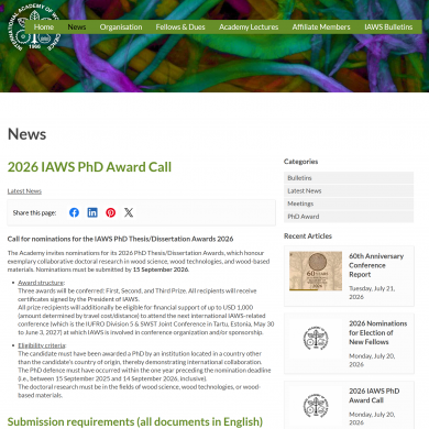2026 IAWS PhD Award Call