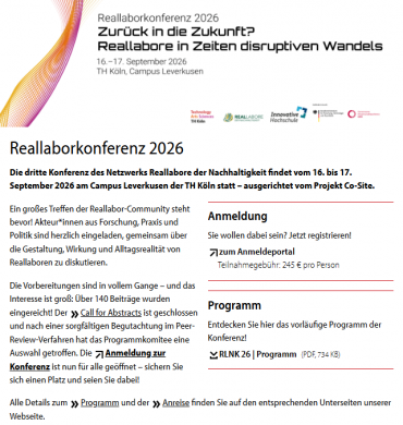 Reallaborkonferenz 2026 - 3te Konferenz Netzwerk Reallabore - Campus Leverkusen der TH Köln