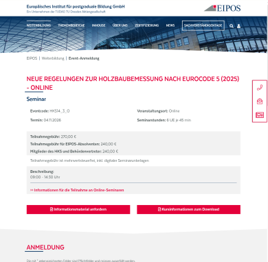 online-Seminar: Neue Regelungen zur Holzbaubemessung nach Eurocode 5 (2025) | EIPOS Europäisches Institut für postgraduale Bildung GmbH