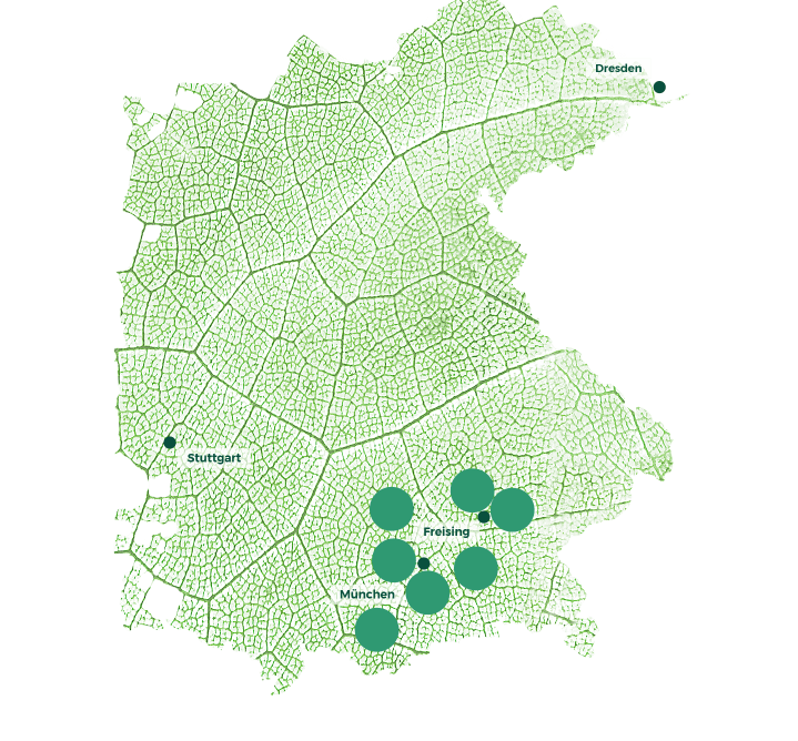 Kartenausschnitt der REGULUS- Innovationsgruppe A-Dur mit Standorten als Punkt markiert